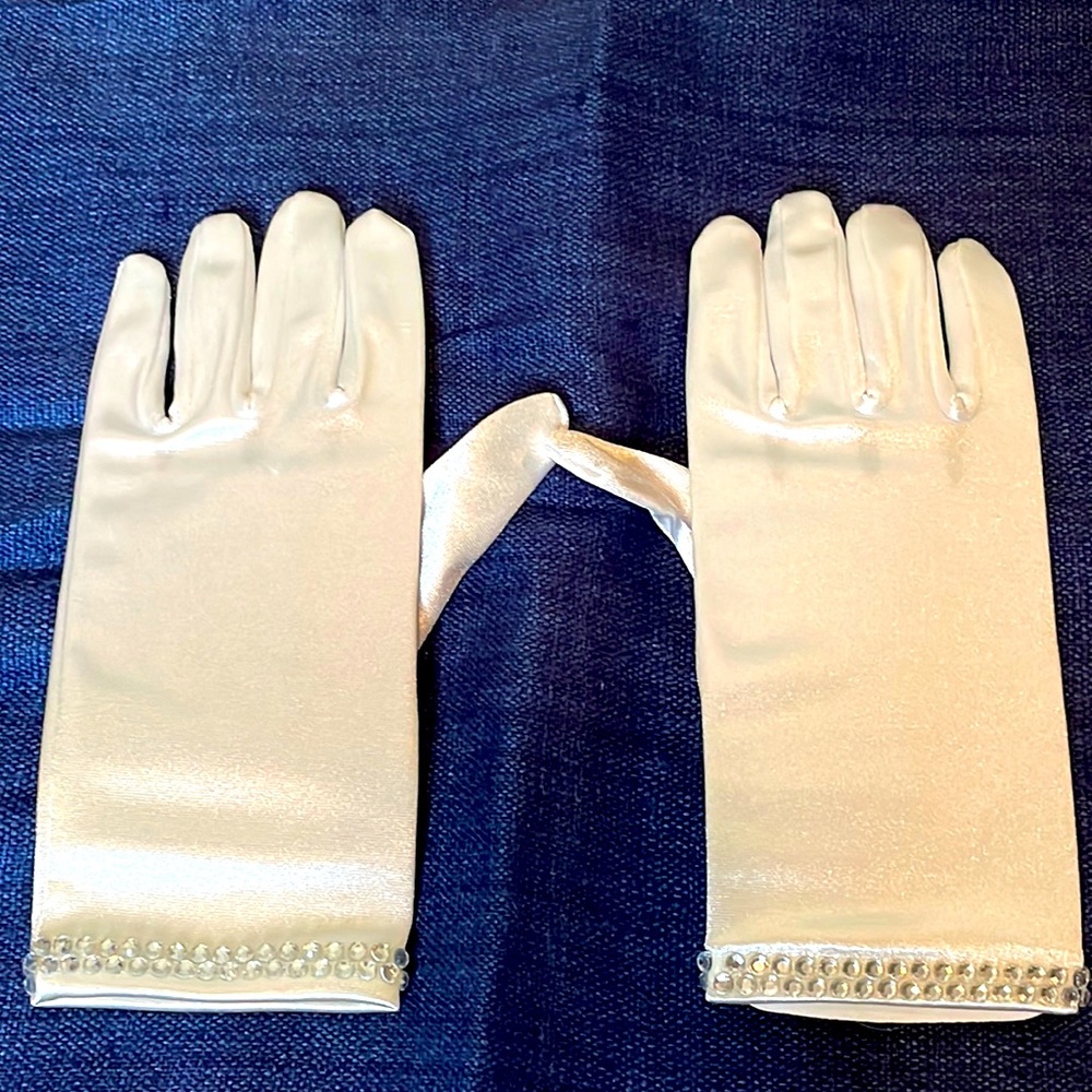 NIP 1st Holy Communion Gloves w/Rhinestone Accents